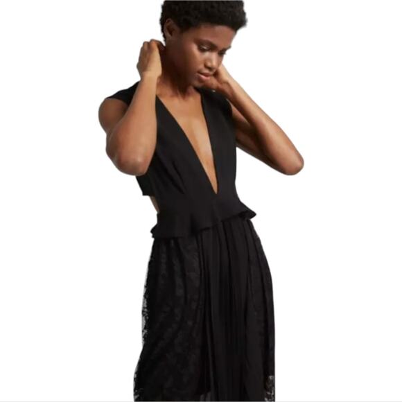 FRENCH CONNECTION Angelina Pleated Lace And Jersey Black Maxi Dress Size 8 New - Picture 10 of 16